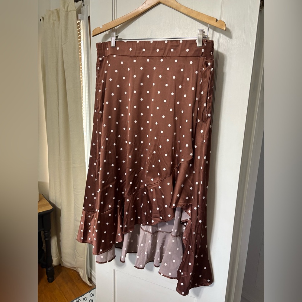 Torrid Brown Polka Dot Asymmetrical Skirt